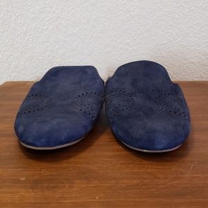Faux blue suede slip-ons